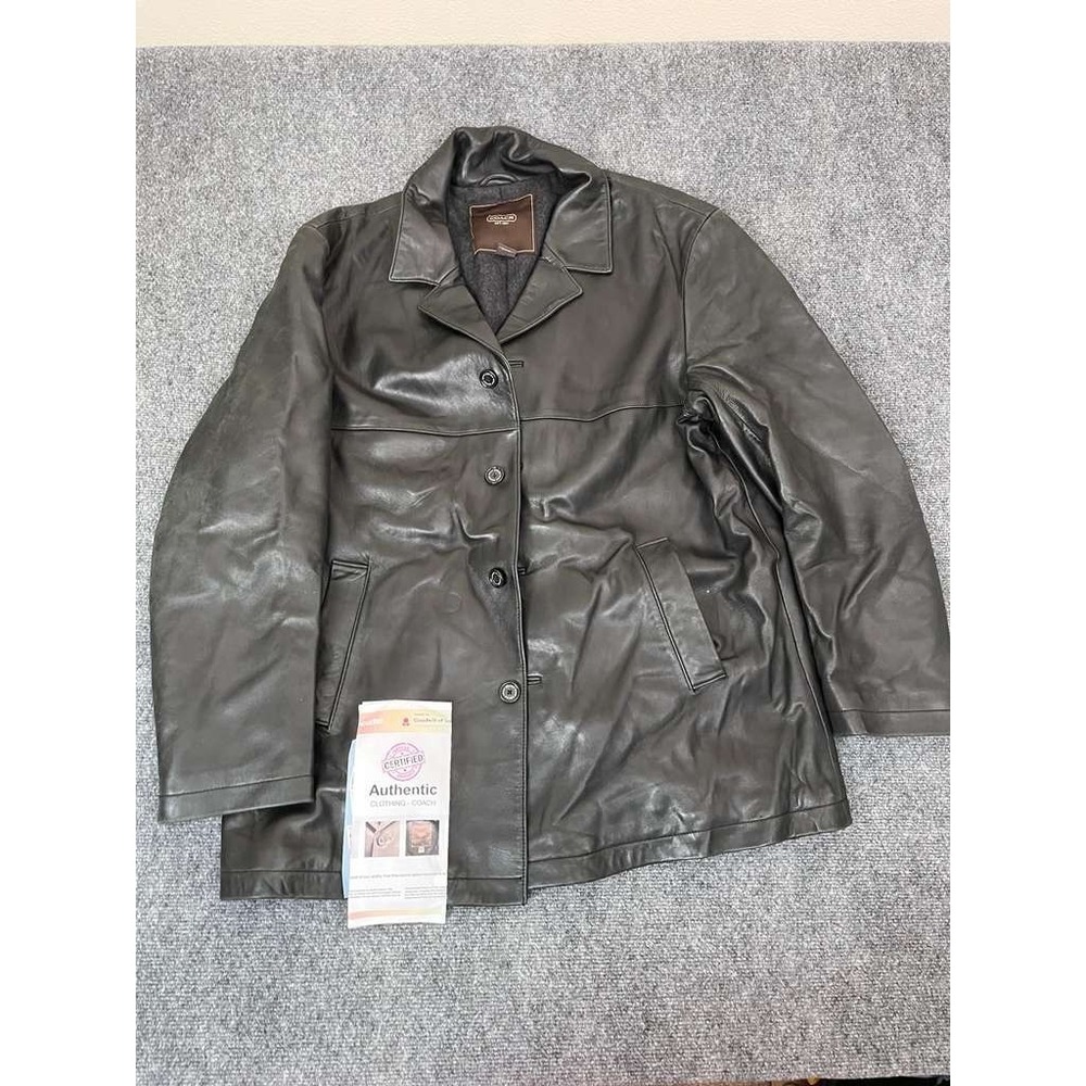 Vintage 90s Coach Mens XL Black Soft Leather Button up Jacket Coat Retro Minimal
